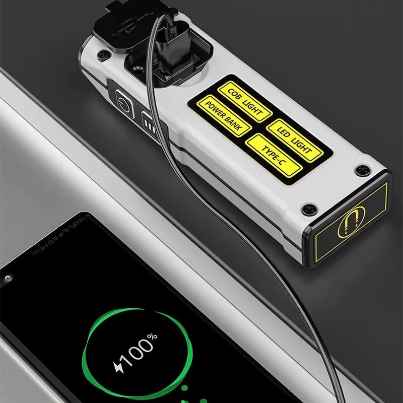 NEW Design Super Bright LED Source Work Lamp with Magnet Alarm SOS Key Chain Power Bank Waterproof Emergency Flashlight - Zenova