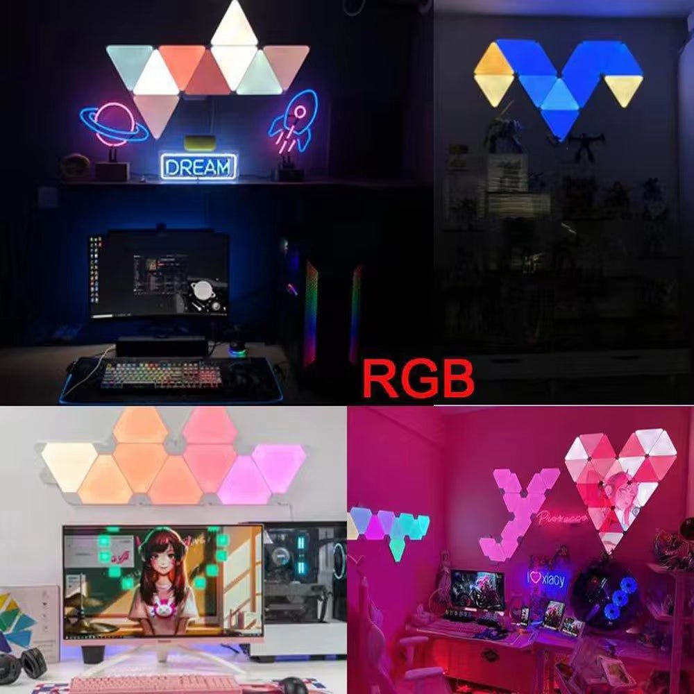 RGB WIFI APP Bluetooth LED Triangle Indoor Atmosphere Wall Lamps for Computer Game Bedroom Decoration DIY Quantum Night Light - Zenova
